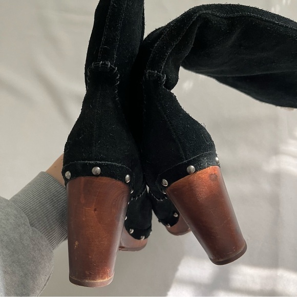 UGG Australia Lillian Black Suede Knee High Sherling Clog Boots Size 7 - Picture 8 of 16